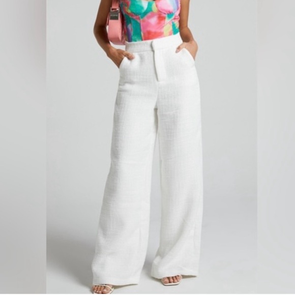 Showpo Walters Wide Leg High Waist Tailored Pants In White-IvoryTweed Size 2 - Picture 5 of 14